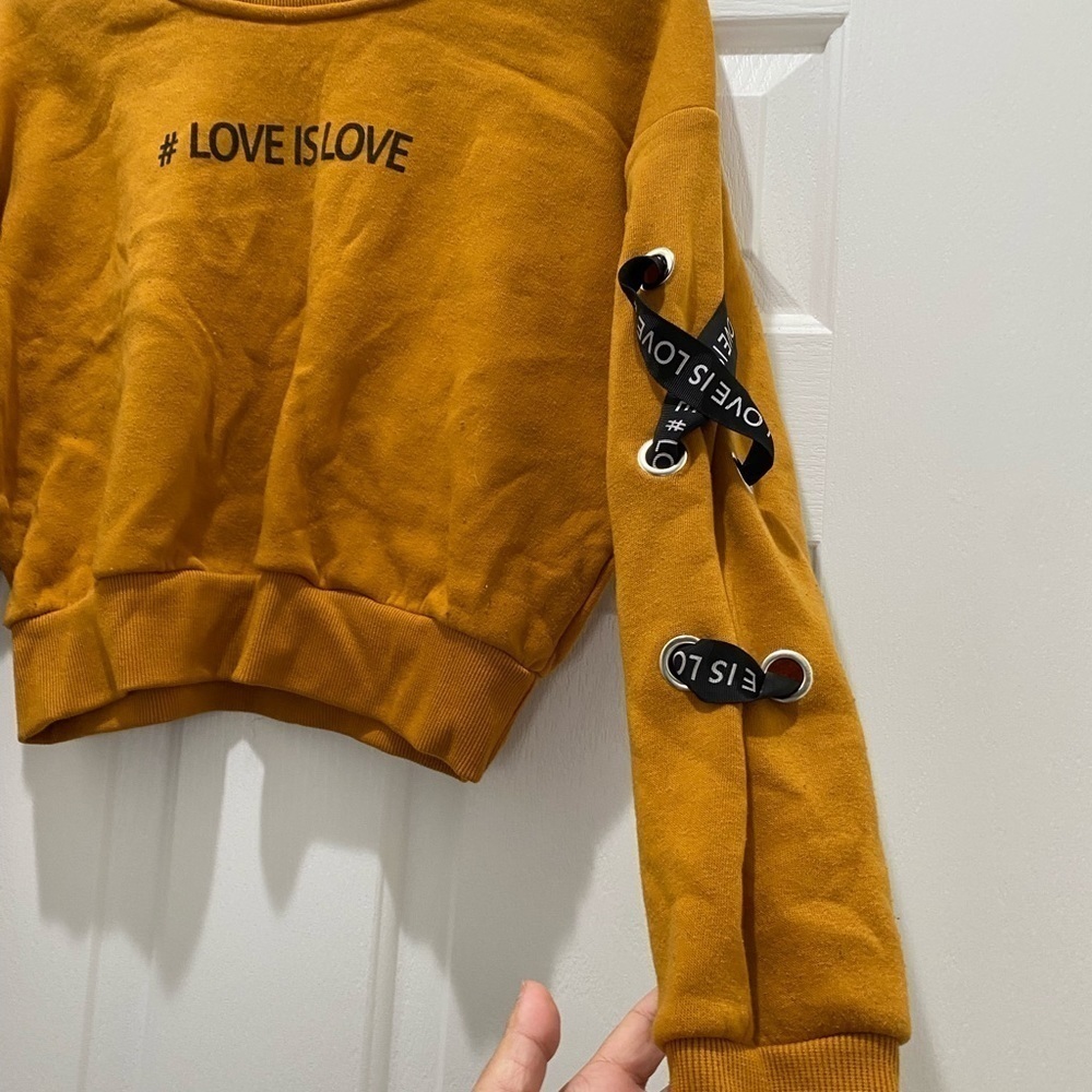 Love is Love Crop Sweatshirt, Mustard, Medium - Picture 5 of 8